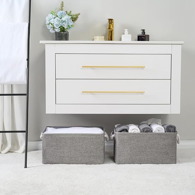 TheWarmHome Large Storage Bins Basket, 2 Pack Grey Fabric Storage Cubes