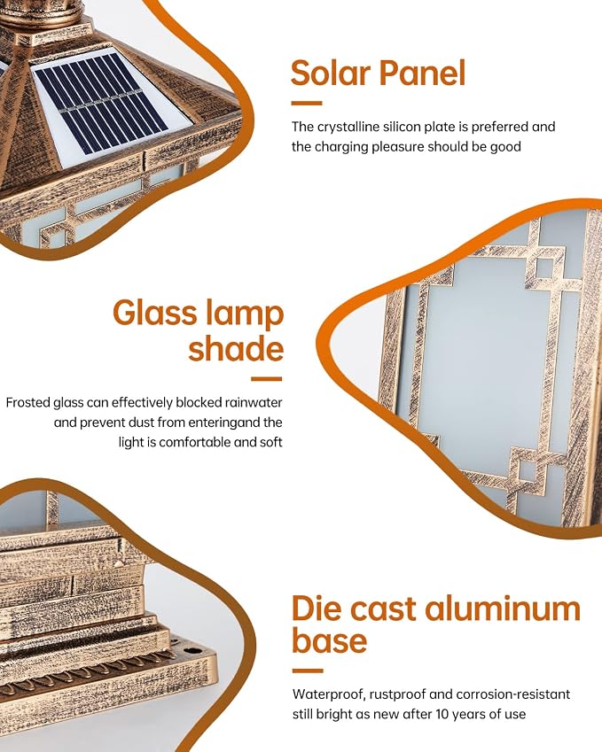 LED Solar Post Light Outdoor, Aluminum Fence Post Cap Lamp Remote Control