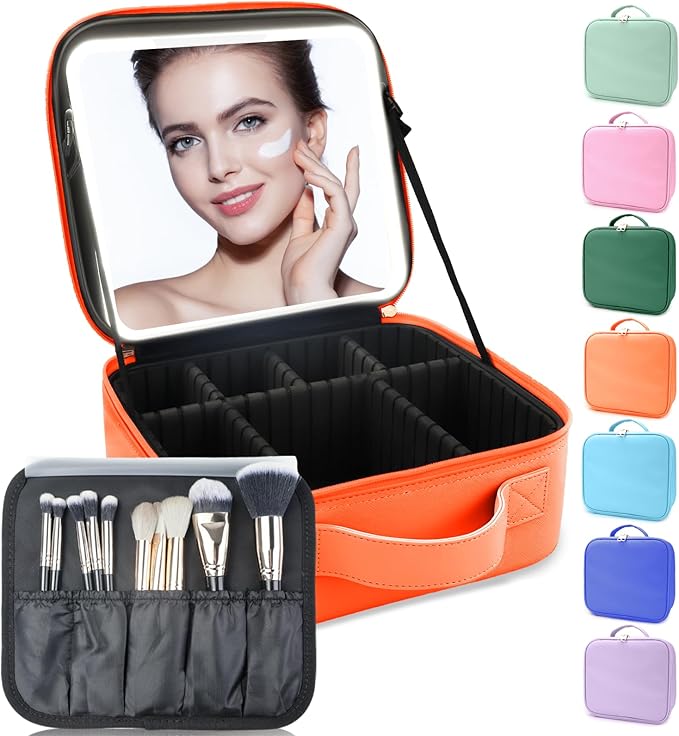 Makeup Bag with Led Mirror, Travel Makeup Organizer with 3 Color Setting