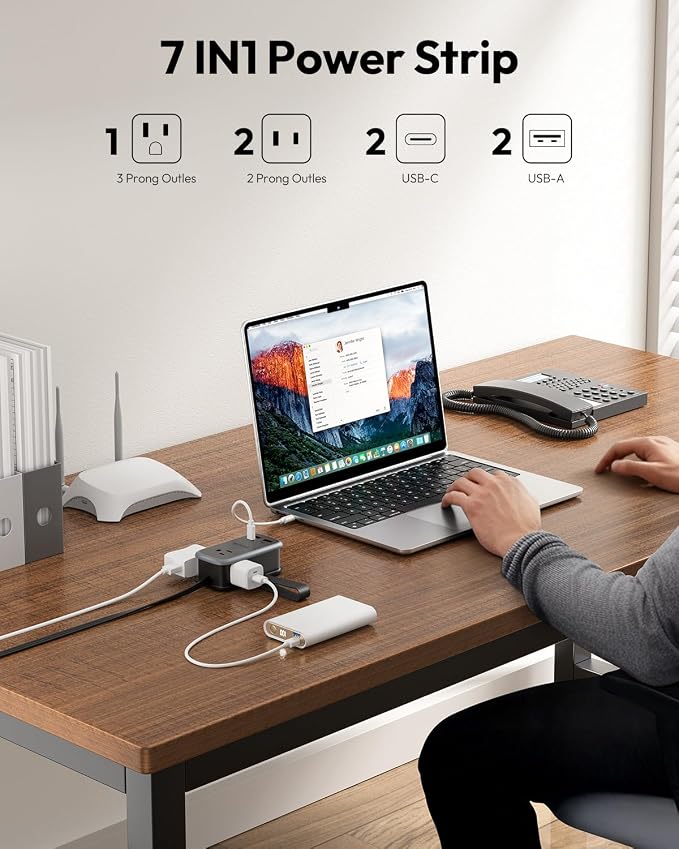 NTONPOWER GAN Ultra 65W USB Fast Charging Station, 7 in 1 Travel Power Strip