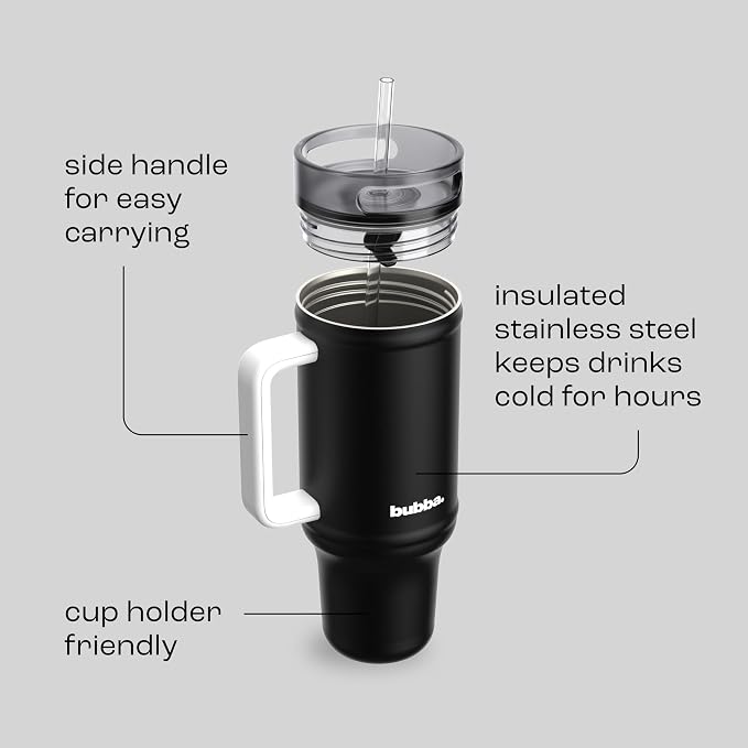 bubba 40 oz Insulated Stainless Steel Tumbler with Handle and Straw - Leakproof, Dishwasher Safe, Cup Holder Tumbler, Lead-Free and BPA-Free, Office Siren