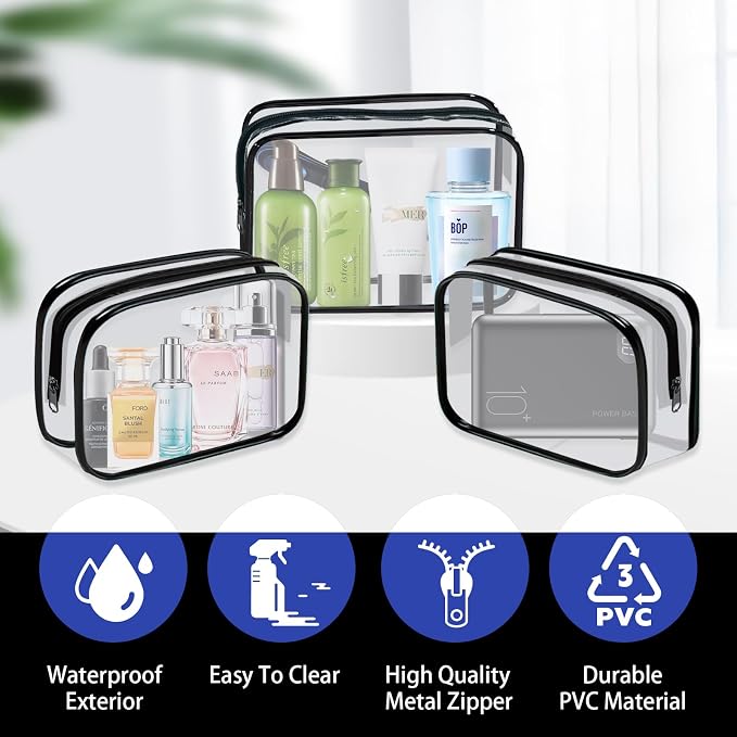 16 Pieces Clear Cosmetic Bags PVC Clear Makeup Bags TSA Approved Toiletry Bag