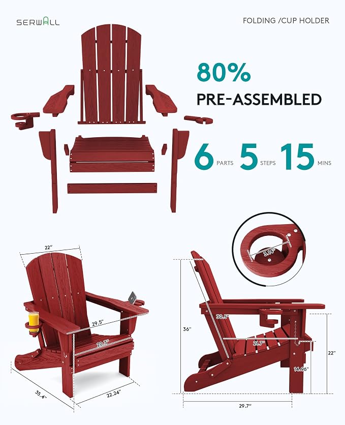 SERWALL Adirondack Chair with Cup Holders