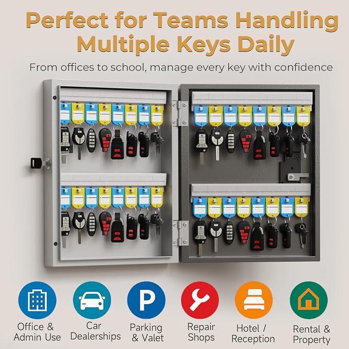 32 Key Lock Box Wall Mount, Smart Key Cabinet One Time Password/APP