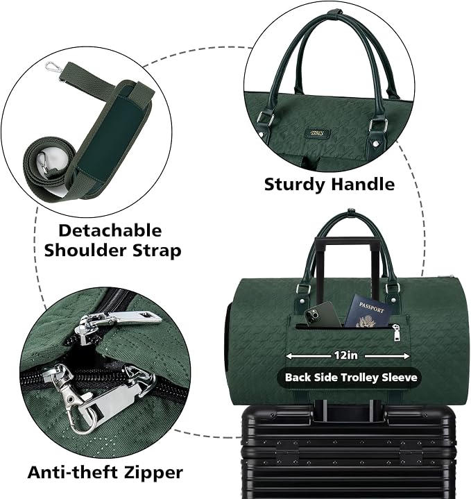 Garment Bag for Travel With Toiletry Bag Convertible Carry On Weekender Bag