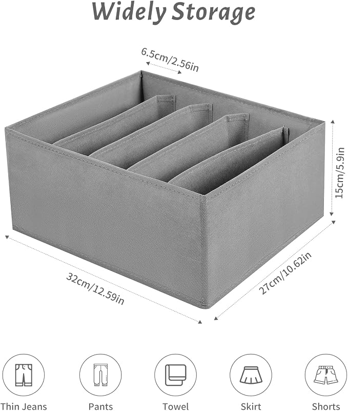 Jeans Drawer Organizers for Clothing, 5 Compartment Wardrobe Storage Box