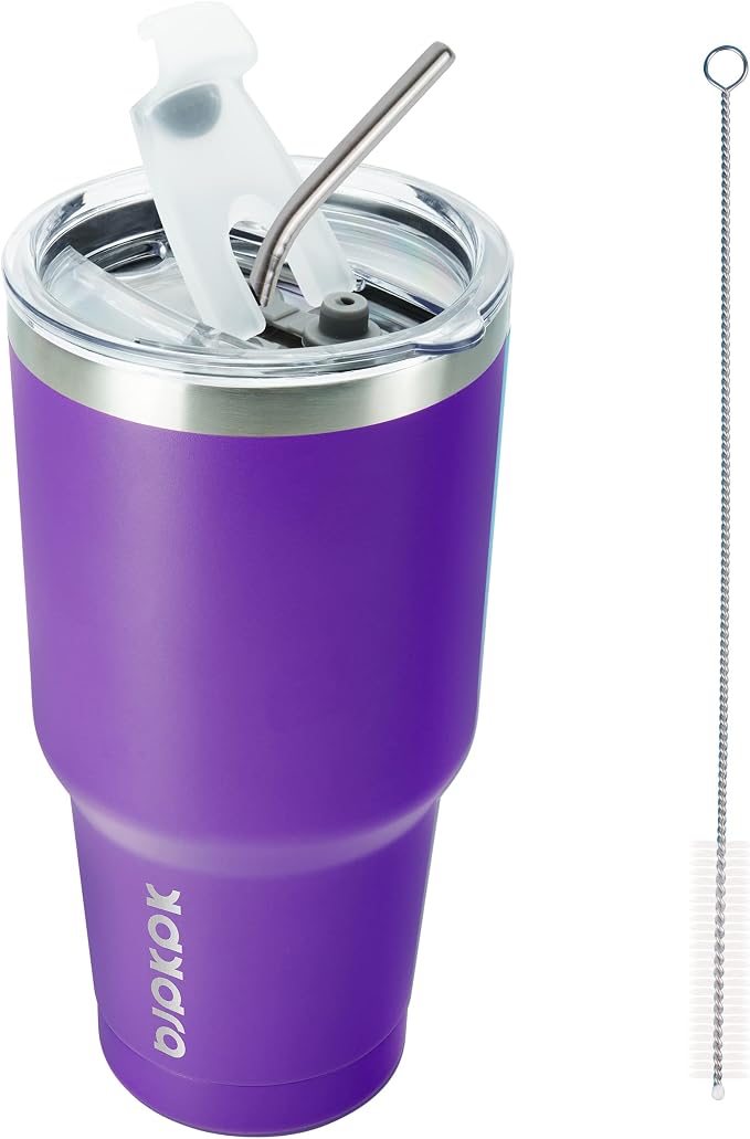 BJPKPK 30 oz Stainless Steel Tumbler With Lid And Straw Vacuum Insulated Double Wall Travel Coffee Water Tumbler,Purple