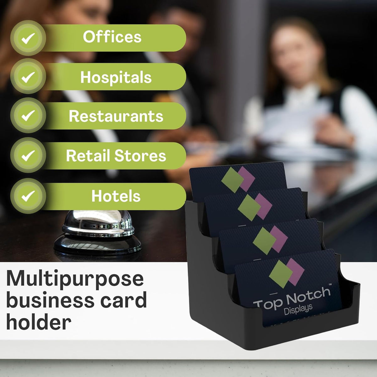 4 Tier Black Acrylic Business/Gift Card Holder, Fits standard-sized business cards or gift cards, For Use In Office, Retail, and Hospitality - Pack of 4