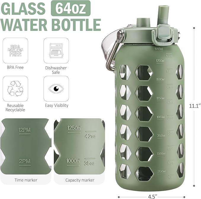 MUKOKO 64oz Glass Water Bottles