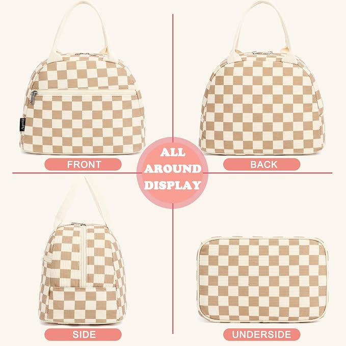 FlowFly Lunch Bag for Women Insulated Lunch Box Corduroy Lunch Tote Cooler for