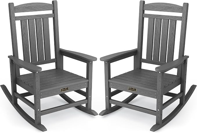 SERWALL Outdoor Rocking Chair Set of 2, HDPE Patio Rocking Chair All-Weather