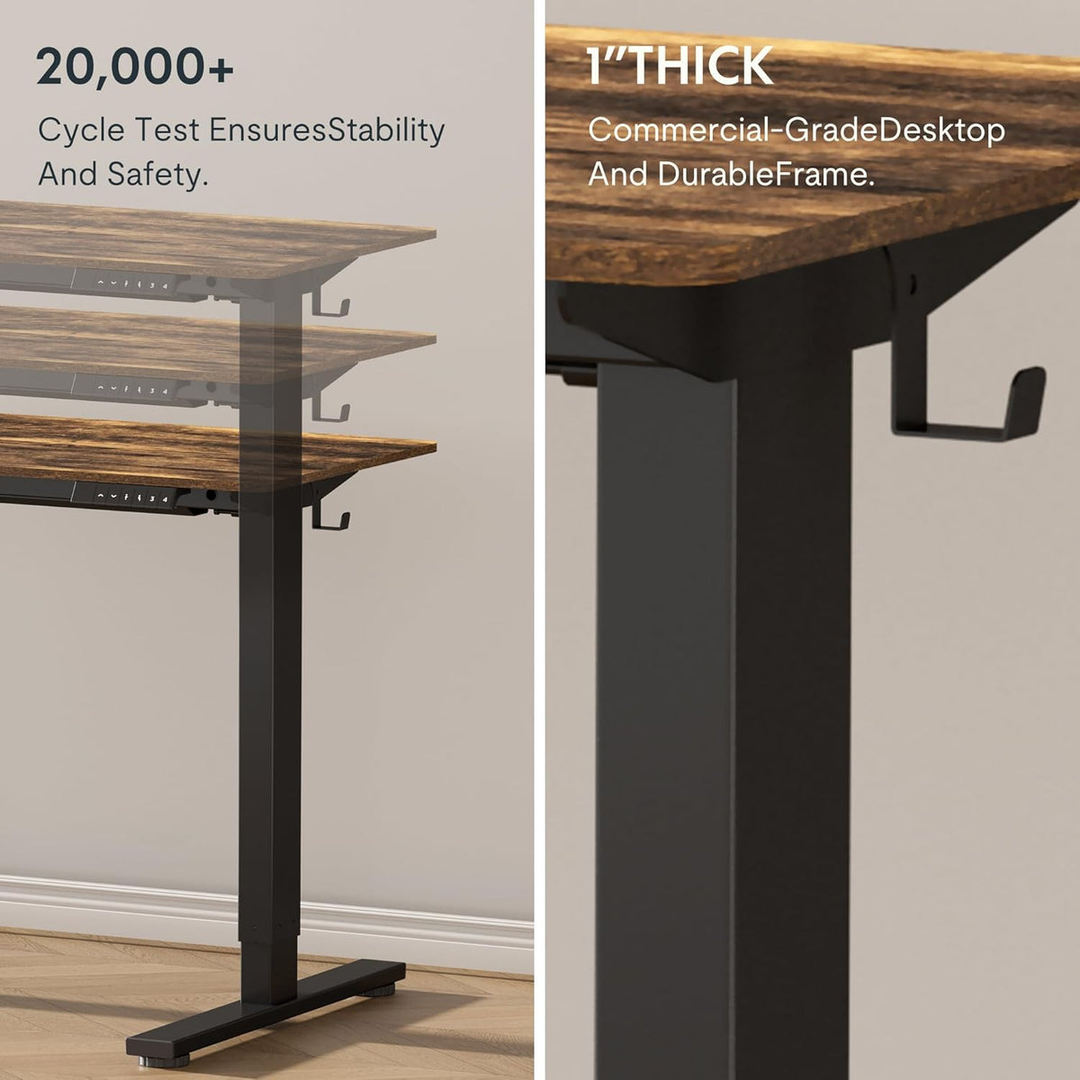 FLEXISPOT EN1 Whole-Piece Standing Desk, 55x28 Inches Electric Sit Stand Desk with Automatic Smart Keypad (Black Frame + Rustic Top, 2 Packages)