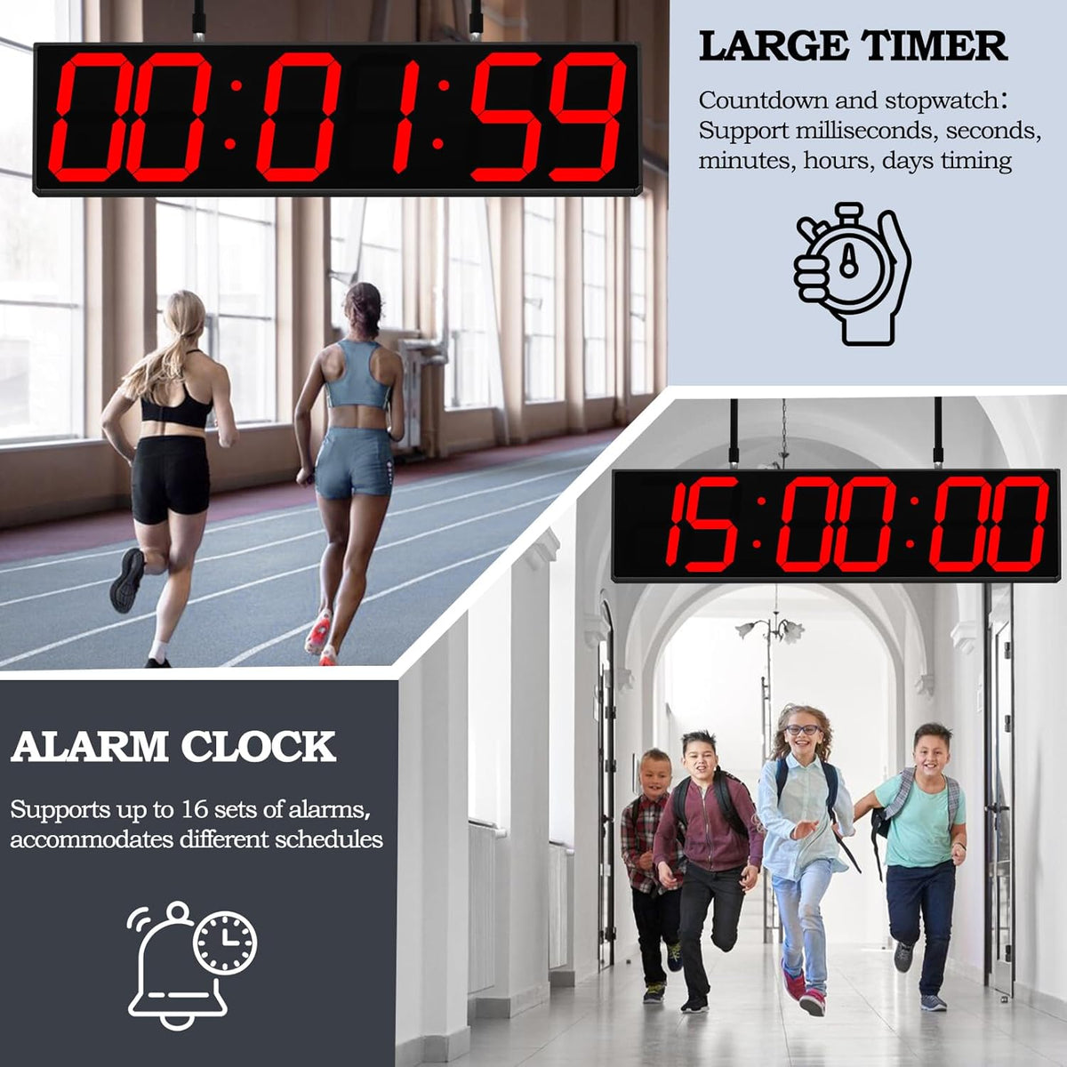28.4‘’ Digital Clock with Large Display,Hanging Clock with Clearly Visible Large Digital Double-Sided Display,Multi-Function Led Clock with Temperature and Calendar Display (Red)