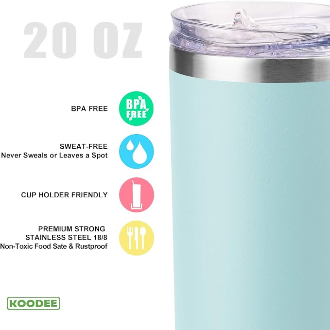 koodee 20 oz Stainless Steel Skinny Tumbler Double Wall Insulated Slim Water