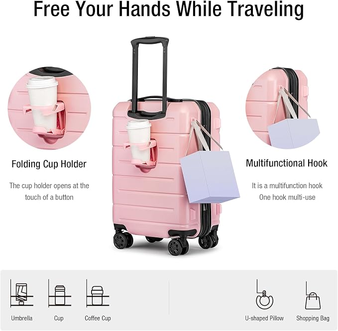 KYME Pink Hardside Expandable Carry On Luggage 22x14x9 Airline Approved 20 Inch