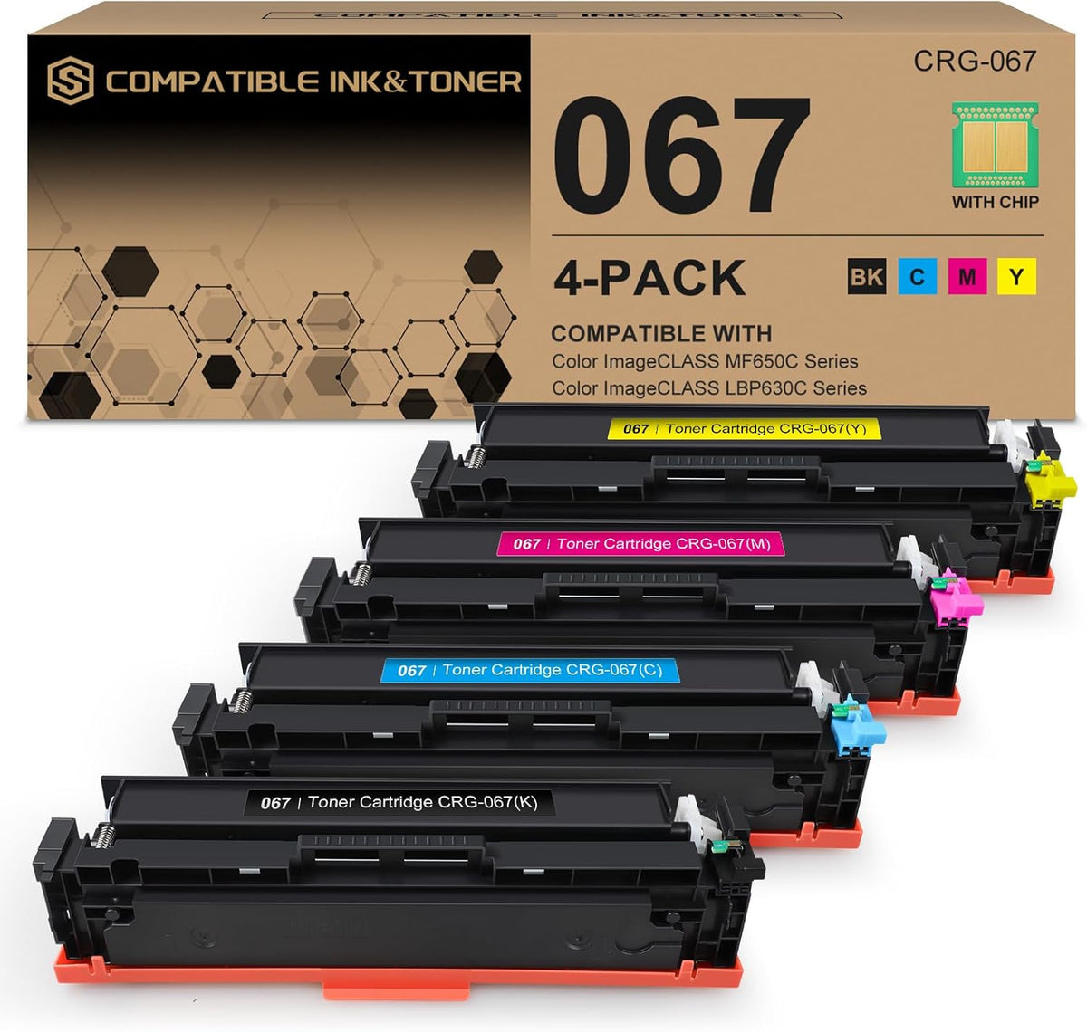 067 Toner Cartridge Set Replacement for Canon 067 067H Toner Cartridge Compatible With Canon Color ImageCLASS MF653Cdw MF656Cdw LBP632Cdw MF654Cdw LBP633Cdw MF650C LBP630C Series Printers 4-Pack Color