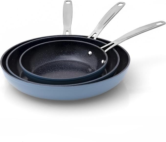 Nuwave 3-Piece Fry Pan Set, 12” Forged Lightweight, G10 Healthy Duralon Blue