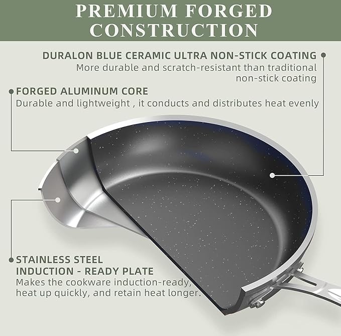 Nuwave 9pc Cookware Set Healthy Duralon Blue Ceramic Nonstick Coated, Diamond