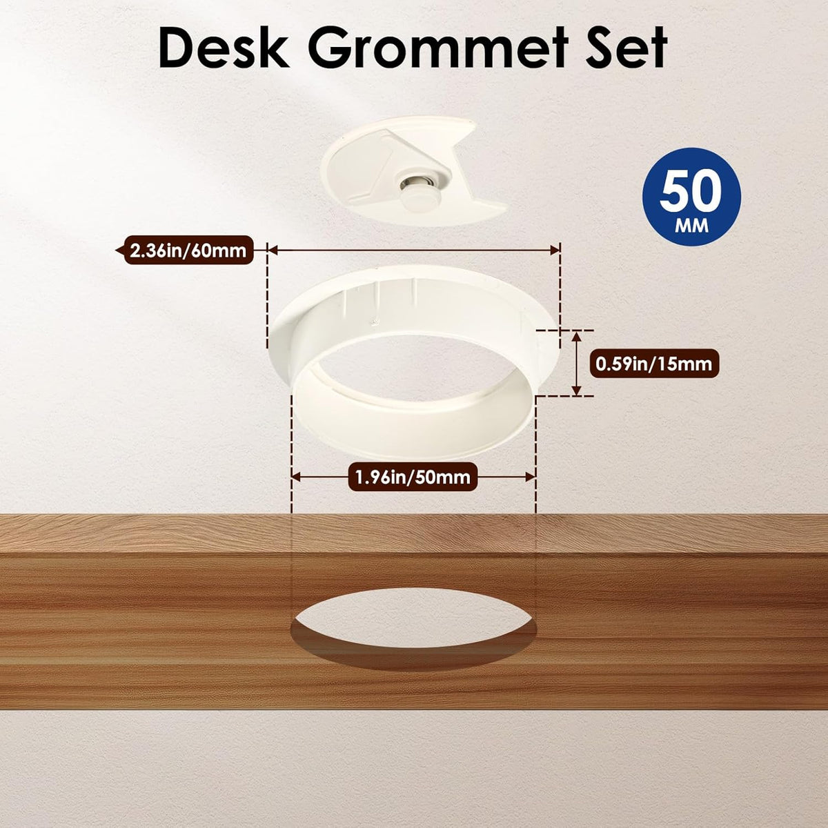 Desk Grommet 2 Inch (50 mm) 12 Pieces, Desk Hole Cover for Cables, Desk Wire Hole Insert, 2" Desk Hole Grommet, Cable Grommet, Desk Cord Hole Cover, Desk Cable Hole Cover with Hole Saw - White