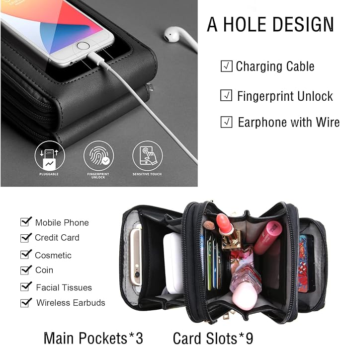 Crossbody Cellphone Purse Women Touch Screen Bag RFID Blocking Wallet Handbag