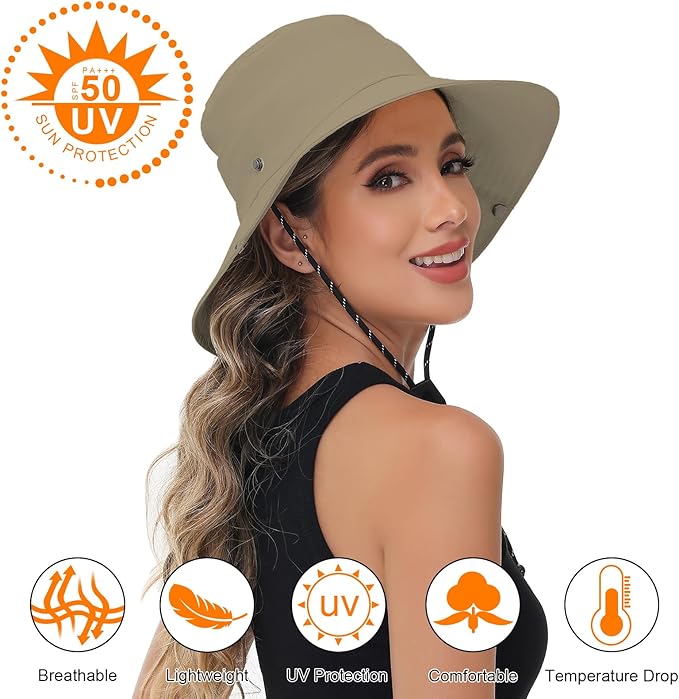Sun Hats for Women Bucket Hat UV Protection Fishing Hat Wide Brim Safari Hats 2