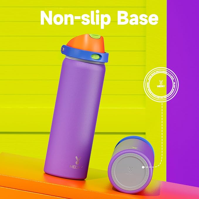 32 oz Insulated Water Bottle for Women: Meoky Stainless Steel Metal Water Bottle with 2-in-1 Straw and Spout Lid - Leak Proof, Cold for 24 Hours, Protective Silicone Base, BPA-Free for School, Violet