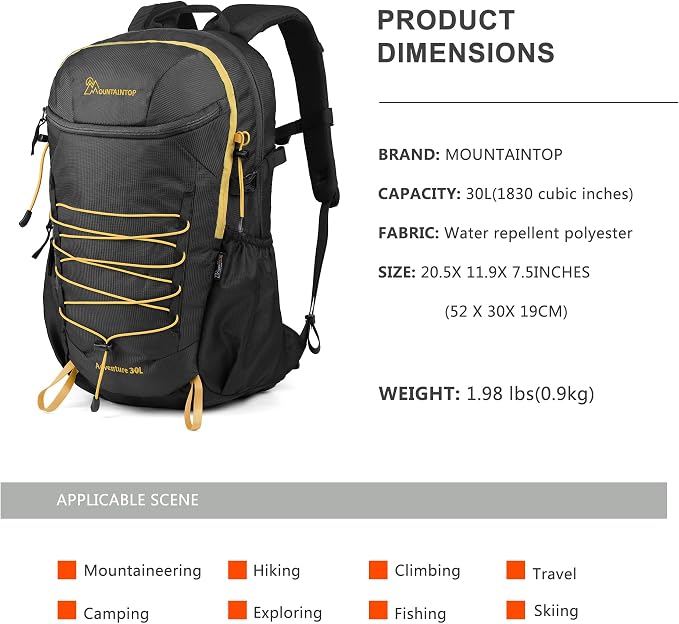 MOUNTAINTOP Hiking Backpack, 30L Camping Backpack, Men Women Hiking Daypack