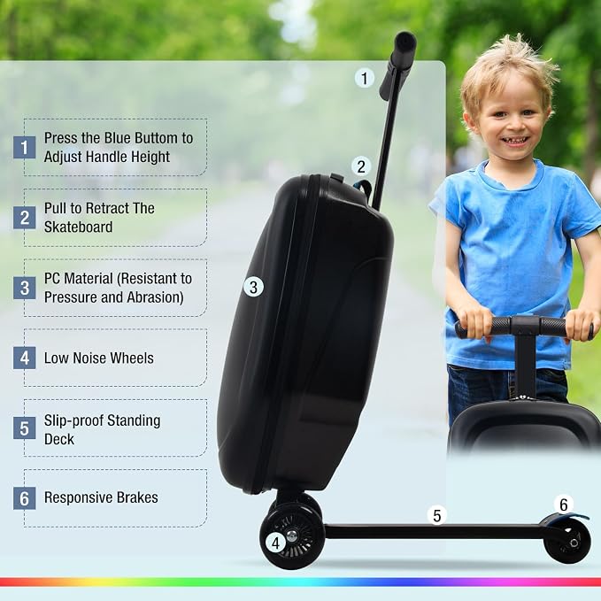 20" Scooter Suitcase for Kids, 2-in-1 Ride On Luggage