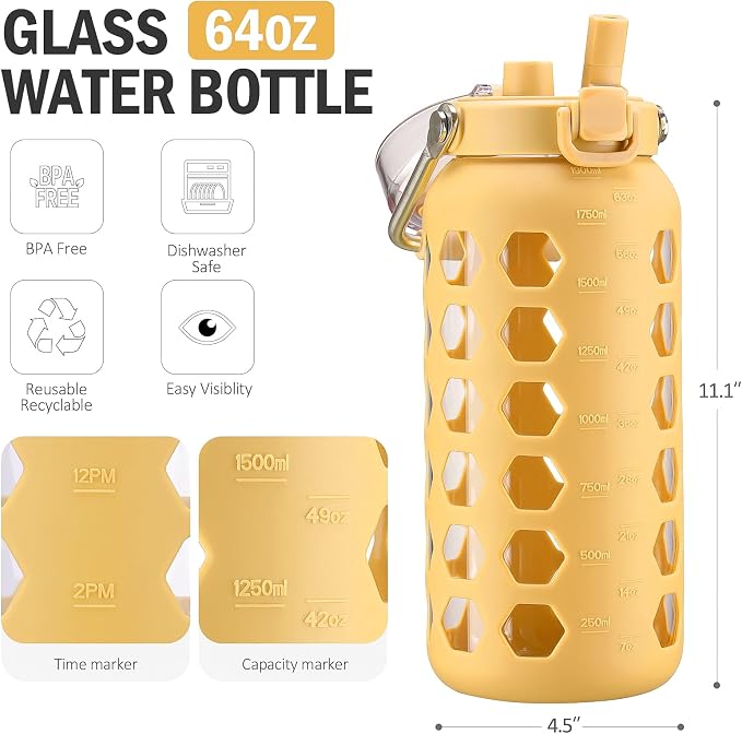MUKOKO 64oz Glass Water Bottles