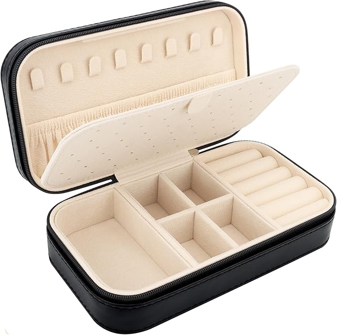 DesignSter Travel Jewelry Box, PU Leather Portable Jewelry Case, Small Jewelry