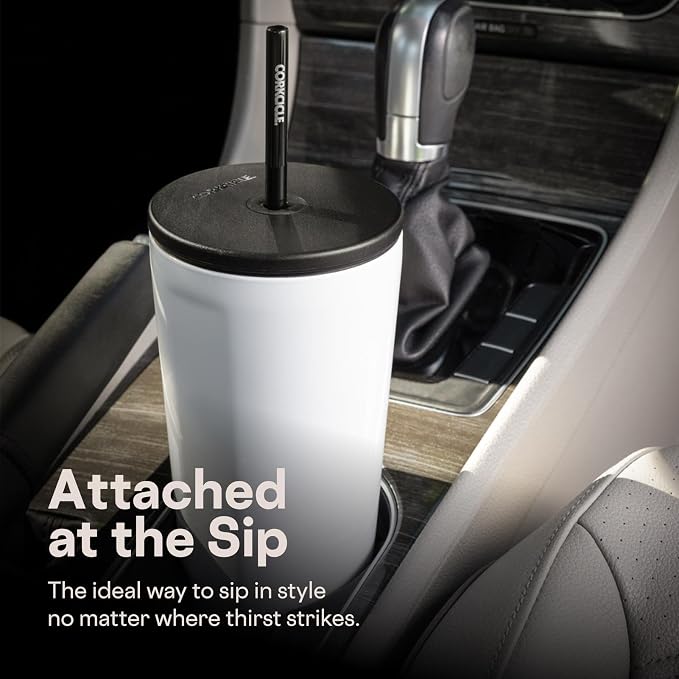 Corkcicle Cold Cup Insulated Tumbler with Straw - Keeps Drinks Cold for 12 Hours - Triple-Insulated Stainless Steel - Leak-Resistant Lid - Summer Drinkware Gift - 24 oz - Latte