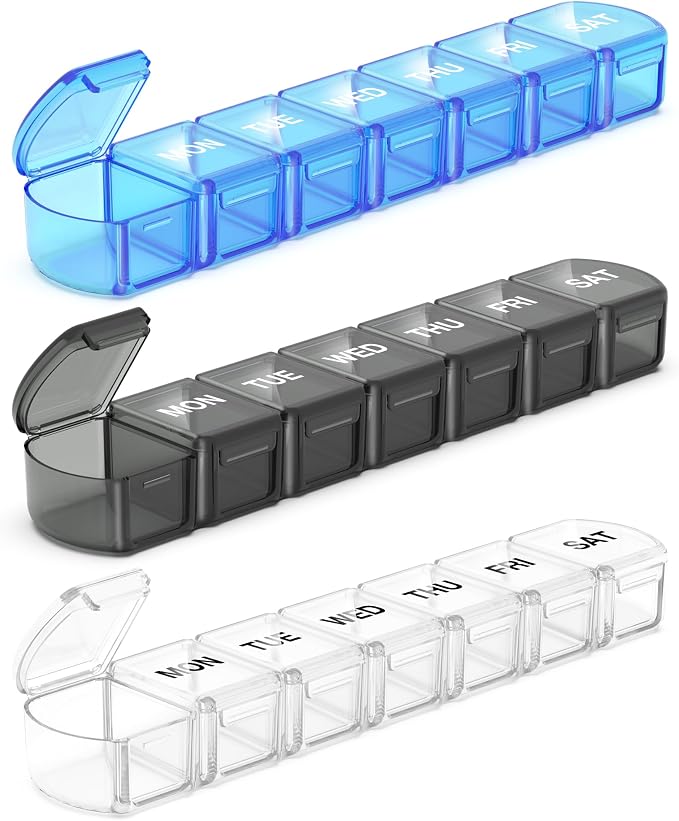 Extra Large Pill Organizer 3 Pack, XL Pill Box 7 Day, Weekly Pill Case