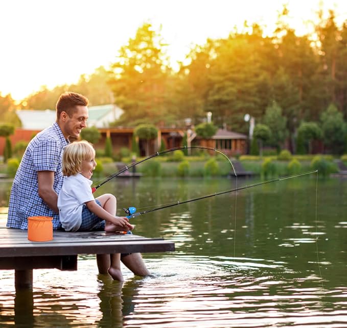 Urban Deco Kids Fishing Pole Kit 2 Pack, Portable Telescopic Kids Fishing Rod