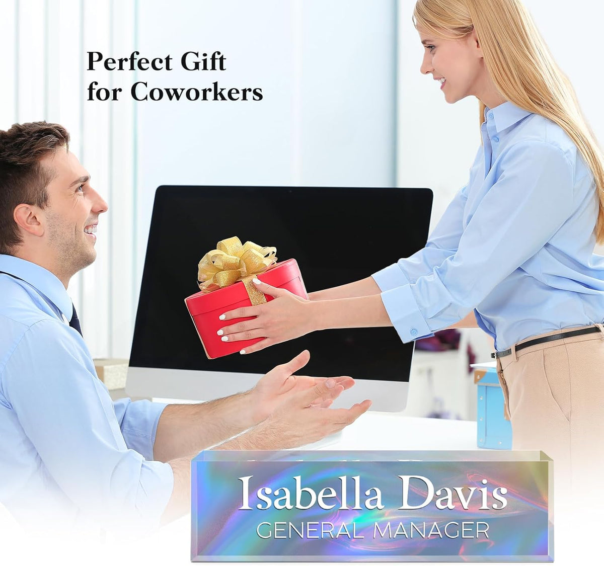 Custom Name Plate for Desk, Acrylic Office Decor For Women Men, Personalized Office Desk Accessories, Teacher Employee Appreciation Gifts For Social Worker Boss Coworkers (Mystery Color)