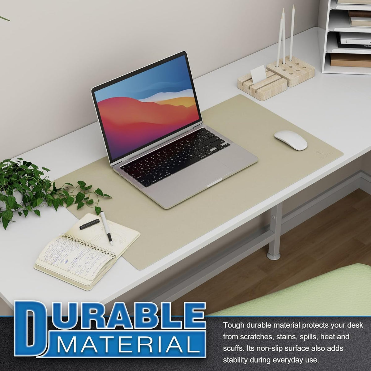 K KNODEL Small Office Leather Desk Mat, Mouse and Keyboard Pad, Computer and Laptop Mat, Desktop Protector and Cover, Writing Pad and Blotter (23.6"x13.8", Ivory Cream)