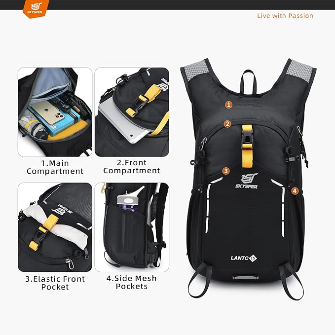 SKYSPER Small Hiking Backpack - 15L Travel Daypack Lightweight Bag Water
