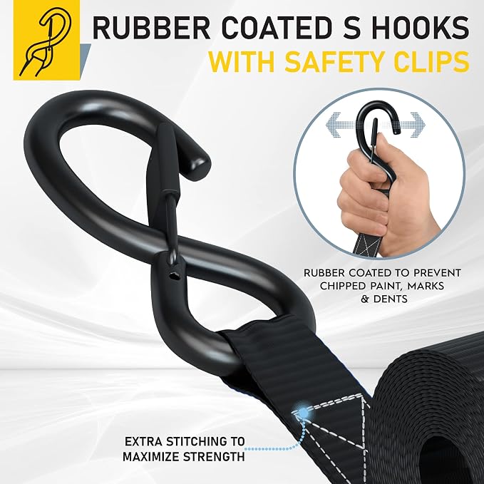 AUGO Ratchet Straps Heavy Duty 4 Pack -15 FT - 2200 LB Break Strength – - Cargo