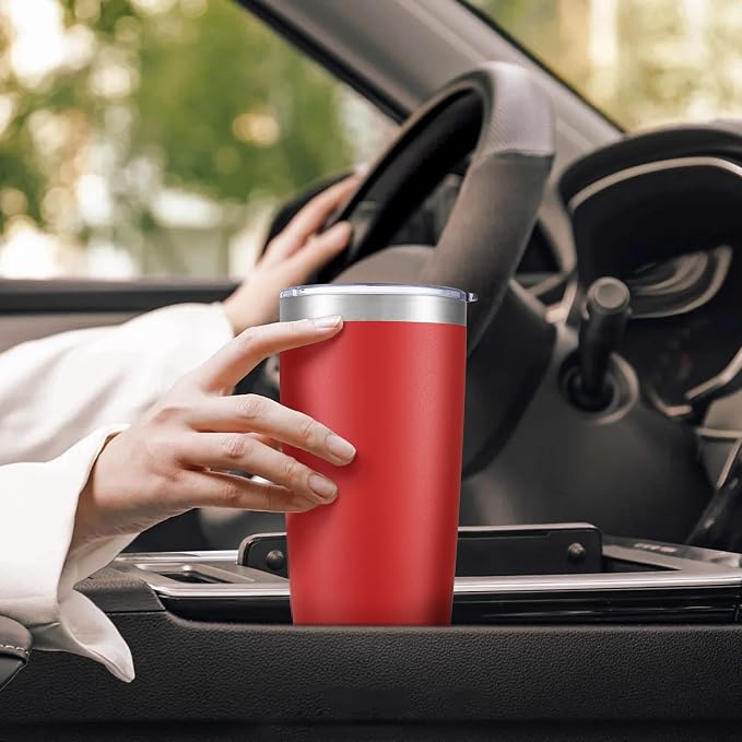 20 oz Tumbler with Lid Stainless Steel Double Wall Vacuum Insulated Tumblers Powder Coated Cups Travel Mug Keep Drinks Cold and Hot, Wine Red