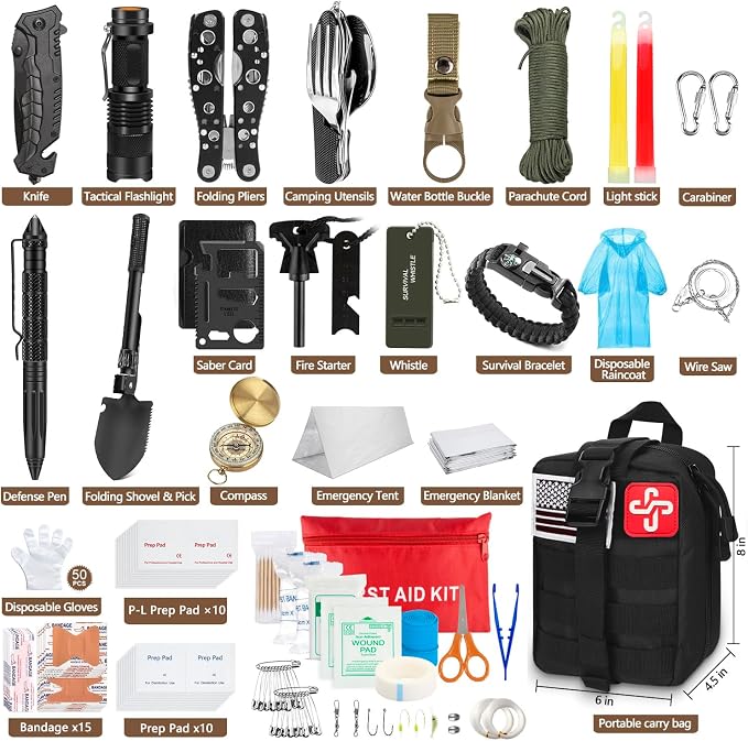 238Pcs Emergency Survival Kit and First Aid Kit, Professional Survival Gear Tool