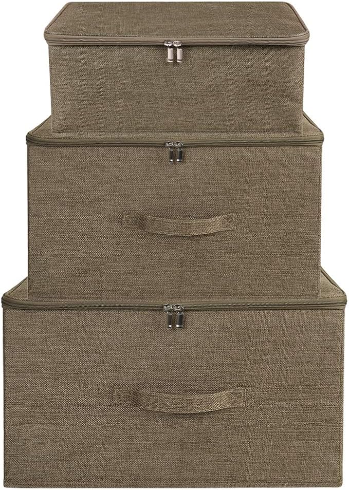 ANMINY 3PCS Storage Bins with Zipper Lids 51.9 Qt Lidded Fabric Storage Boxes