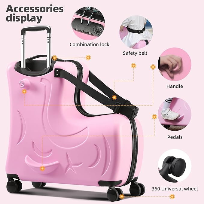 N-A Kids Ride On Suitcase with Wheels, Scooter Luggage