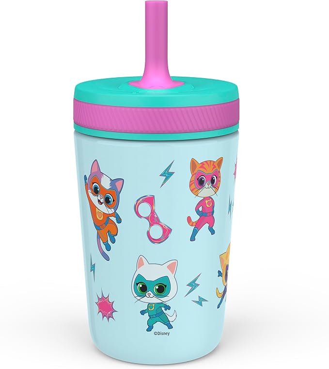 Zak Designs SuperKitties Kelso Toddler Cups For Travel or At Home, 12oz Vacuum Insulated Stainless Steel Sippy Cup With Leak-Proof Design is Perfect For Kids (Ginny, Sparks, Buddy, Bitsy)