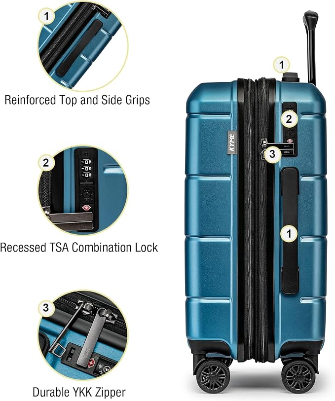 KYME Hardside Expandable Carry On Luggage 22x14x9 Airline Approved 20 Inch