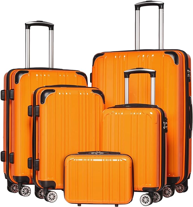 Coolife Luggage Expandable 5 Piece Sets PC+ABS Spinner Suitcase 20 inch 24 inch
