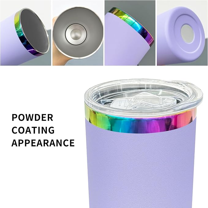 20 oz Skinny Tumblers Stainless Steel Tumbler with Lid and Straw Double Wall Vacuum Insulated Coffee Mug 20oz Powder Coated Cup for Hot and Cold Drinks(Purple,4 pack)