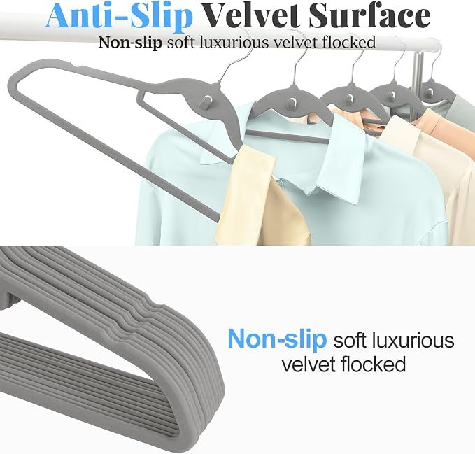 Velvet Felt Stackable Hangers 50 Pack, Non Slip,