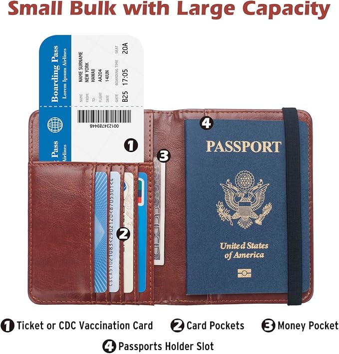RFID Passport Holder Wallet for Women Men Travel, Leather US Passport Cover Case