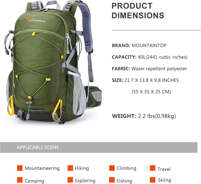 MOUNTAINTOP 25L/40L Hiking Backpack, Lightweight Travel Backpack