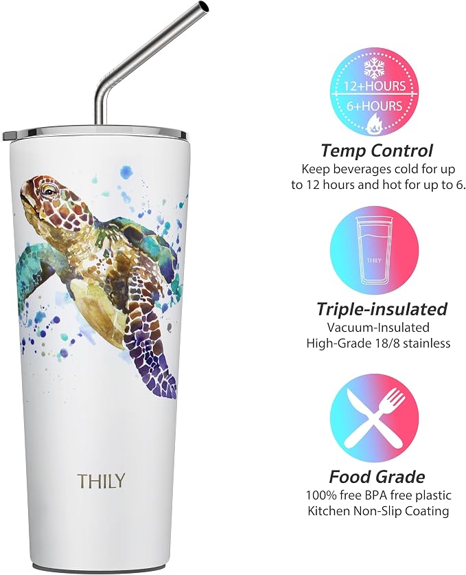 THILY Stainless Steel Vacuum Insulated Tumbler Travel Mug 26 oz Coffee Cup