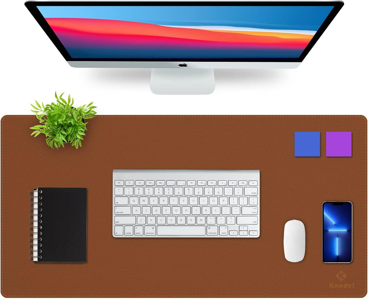 K KNODEL Desk Mat, Blotter, Dual-Sided Office Desk Pad, Waterproof Desk Mat for Desktop, Desk Blotters, PVC Leather Pad Protector (Brown, 31.5" x 15.7")